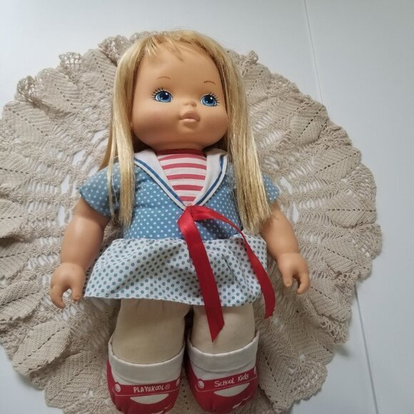 Vintage Doll Playskool School Kids Girl Doll Blonde Hair Sailor Outfit 13 1/2" - Picture 7 of 16